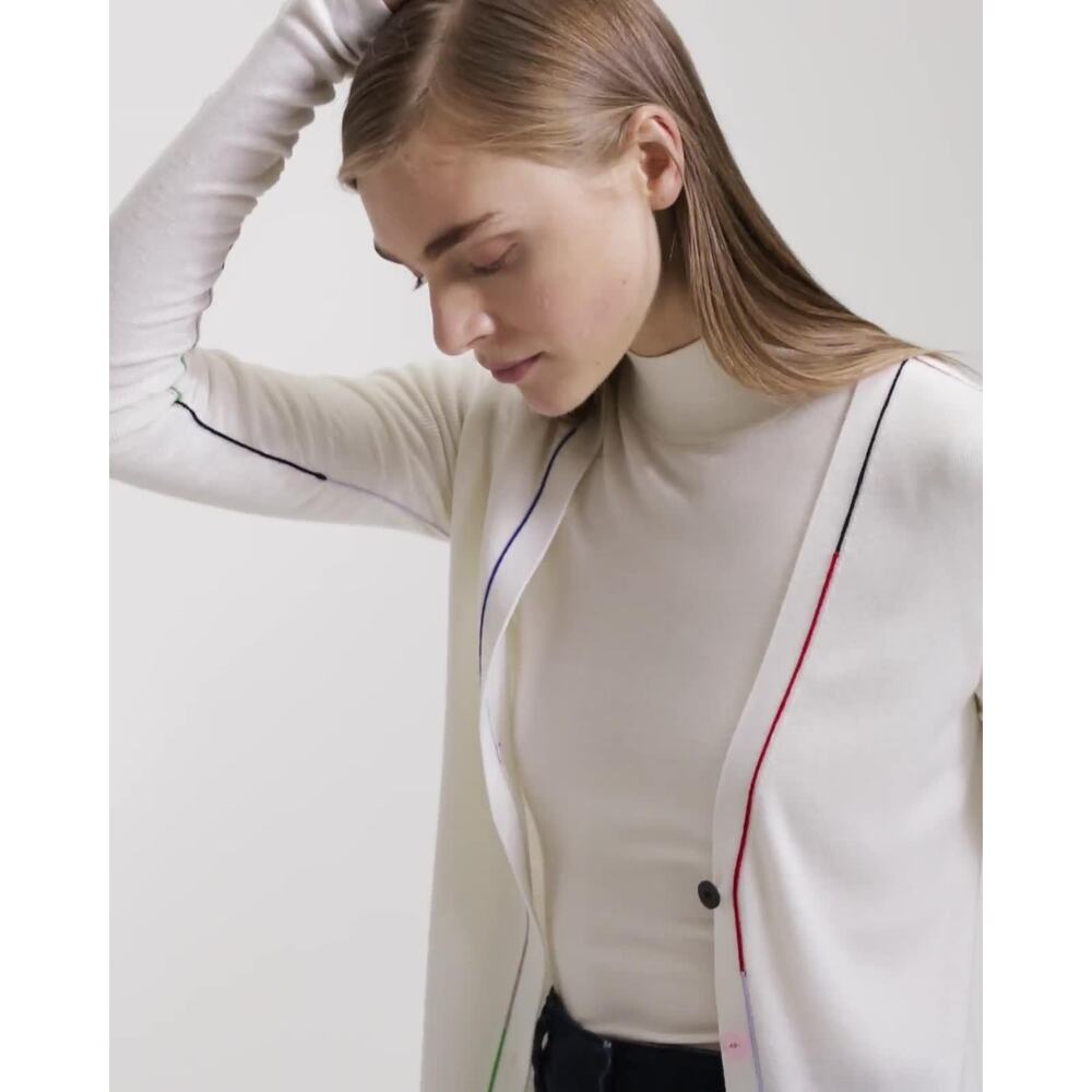 Theory Multi-Color Linked Merino Wool Cardigan Eaglet Knit in Ivory